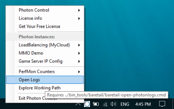 Open Logs from PhotonControl