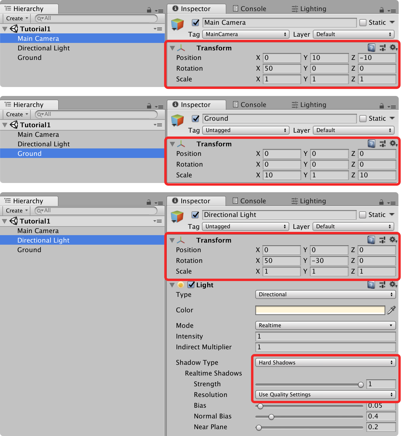 scene configuration for each game object