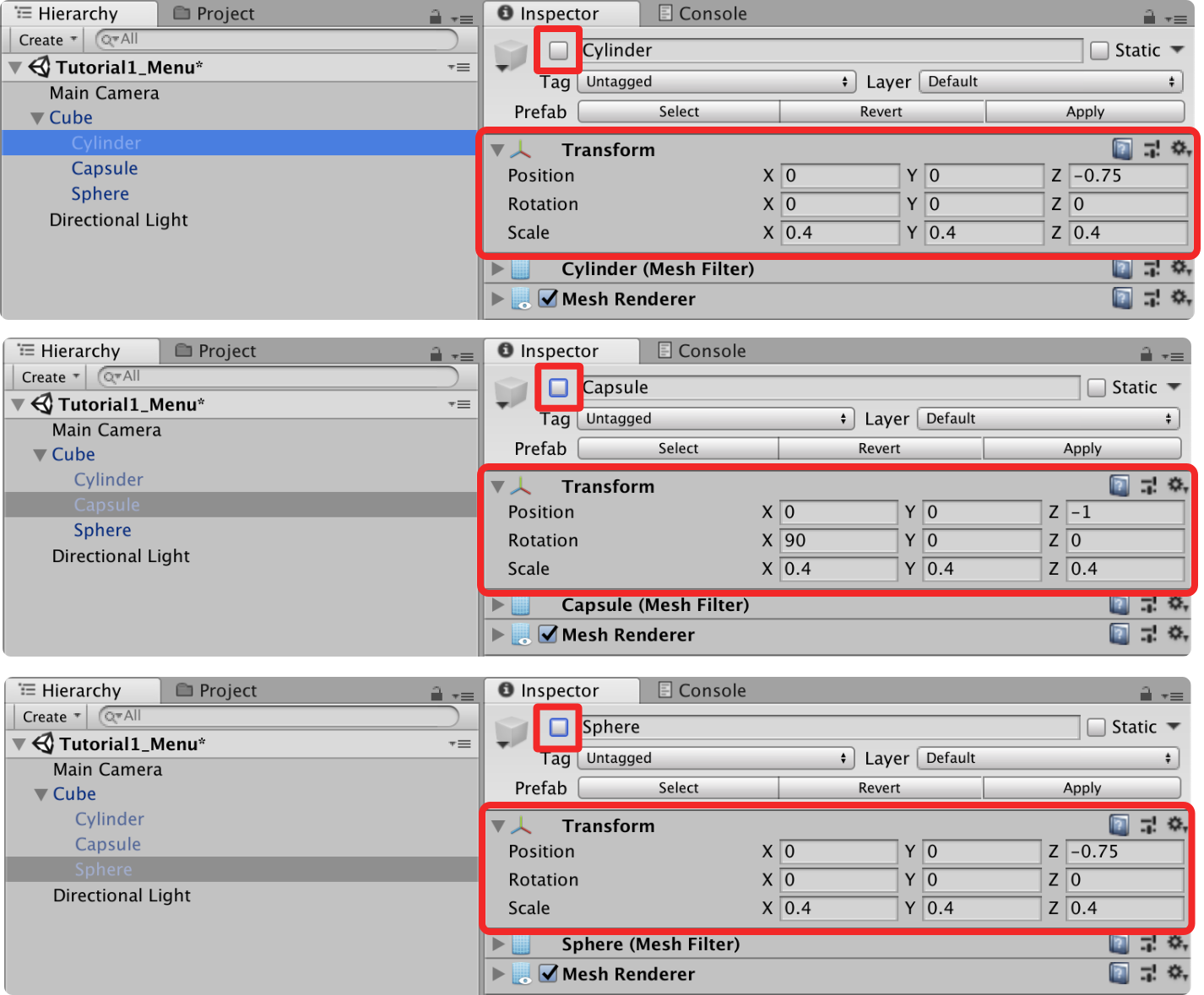 add weapon representations to cube prefab