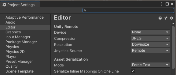 asset serialization modeをforce textにする