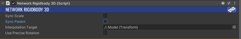 Settings for most NetworkRigidbody3D Components in this sample.