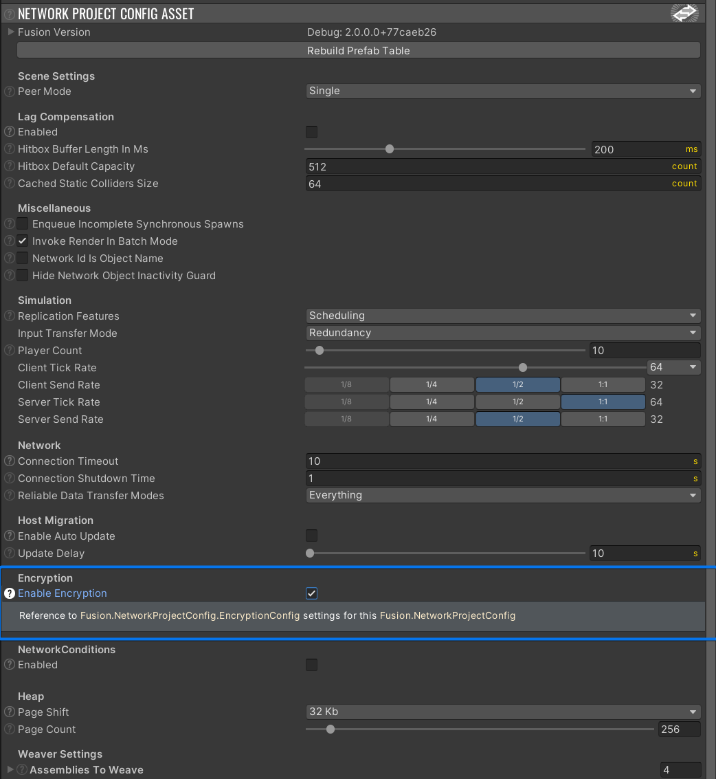 network project config - encryption enabled