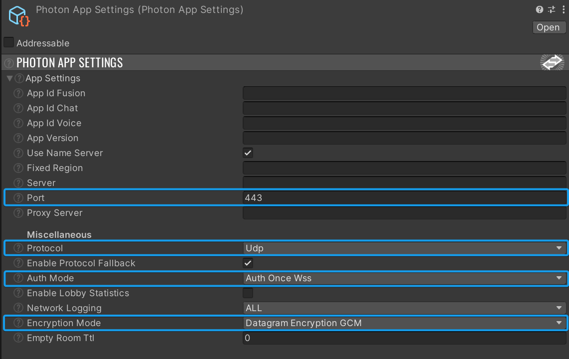 network project config - encryption enabled