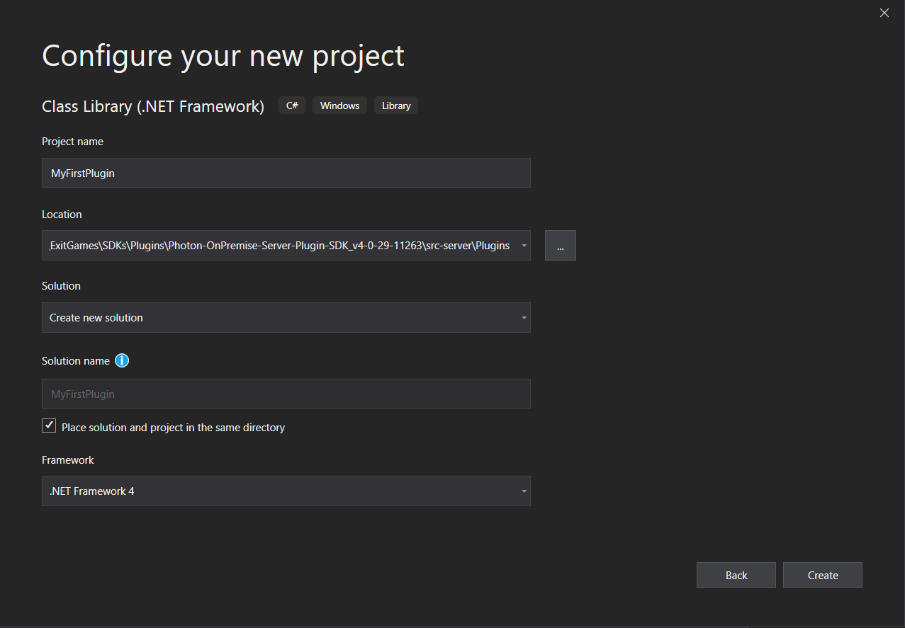 new project creation window in visual studio 2019