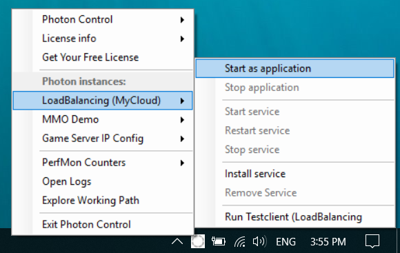 start loadbalancing from photoncontrol