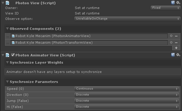 PhotonAnimatorView on prefab for Mecanim Demo