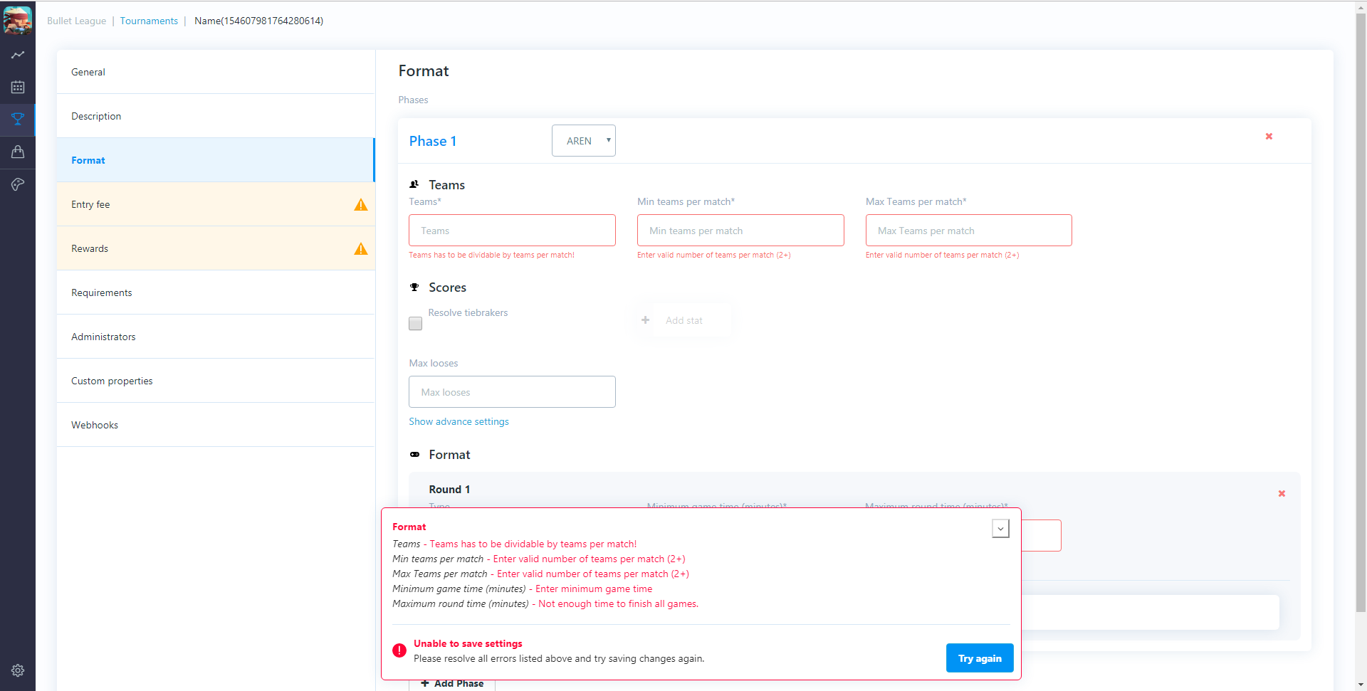 Dashboard template errors image