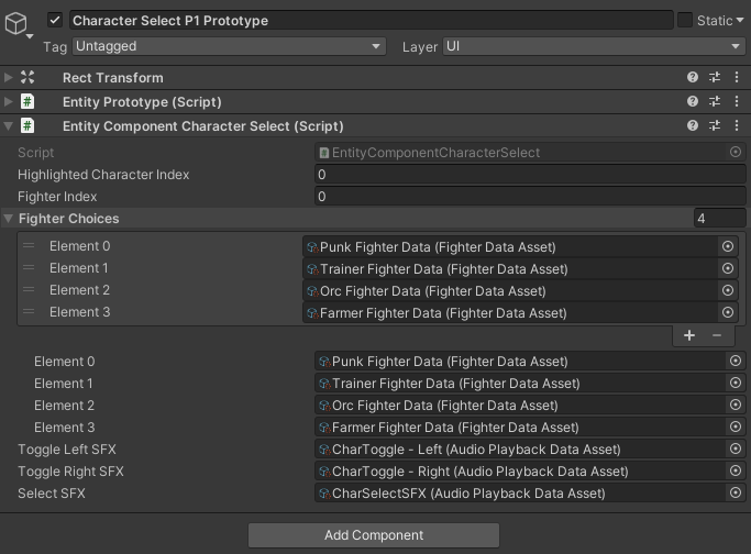 CharacterSelect Entity Prototype Composition