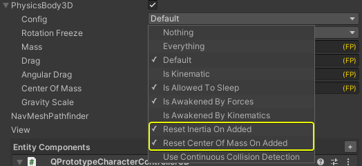 defaults flags in the physicsbody config