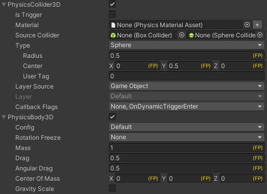 adjusting a quantum entity prototype's physics properties via the unity editor