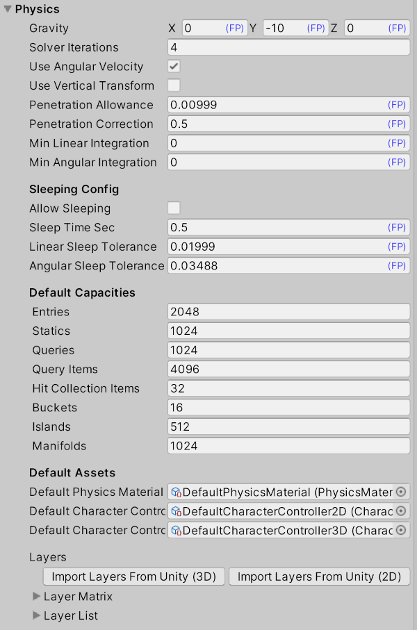 physics settings on simulationconfig