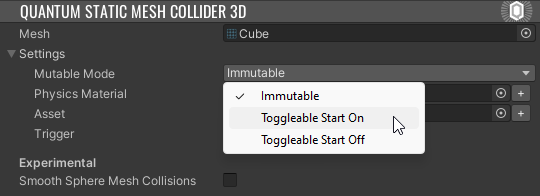 Enable toggle on 3D Static Mesh Colliders