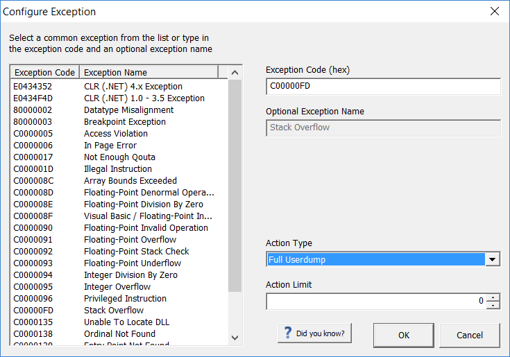 Configure Exception