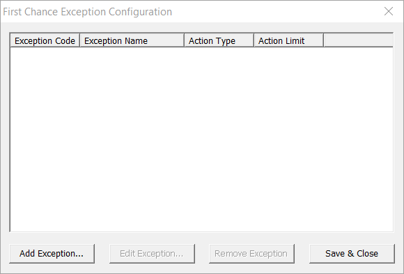 first chance exception configuration